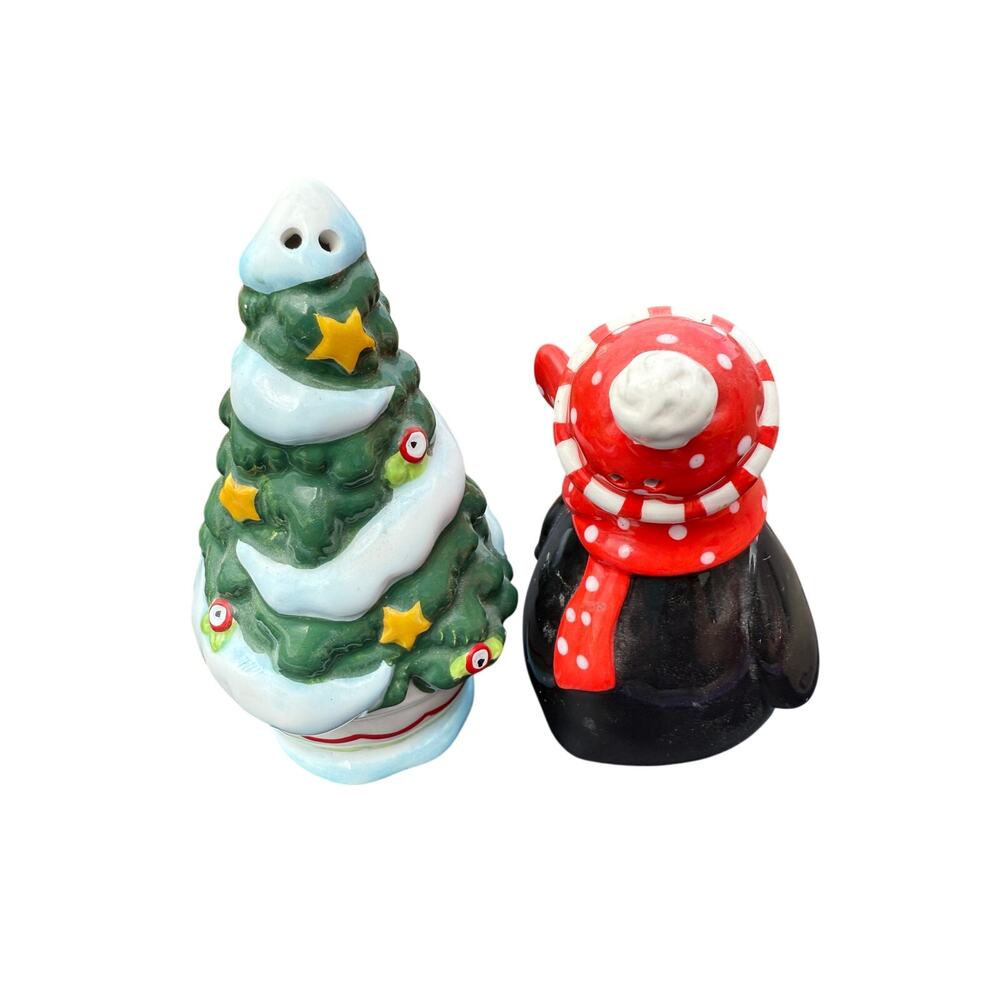 🐧 Penguin & Christmas Tree Salt Pepper Shakers Ceramic Holiday Winter Decor - Picture 2 of 4